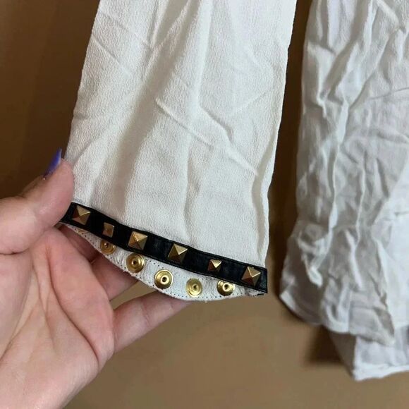 Generation Love White Semi-Sheer Gold Metal Rivets Long Sleeve Blouse Medium - Picture 2 of 7